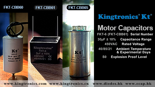Kingtronics AC Motor film capacitor: FKT-CBB60, FKT-CBB61, FKT-CBB65 usd in Induction motors, Compressors, Freezers industry applycation